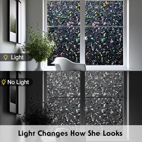 Volcanics Total Blackout Window Privacy Film with Installation Tools, Rainbow Room Darkening Black Window Cover, Static Cling 100% Light Blocking 35.4 x 78.7 Inches - color: Black, size: 35.4" X 78.7"