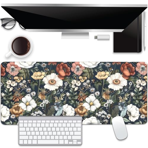 Colorful Flowers Desk Pad Mouse Pad,Daisy Floral Mouse Mat with Stitched Edges,Non-Slip Rubber Base Mousepad for Office PC Keyboard Laptop and Home Work Desk Mat(27.5X11.8 in) - color: Daisy