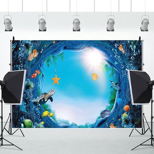 Renaiss 5x3ft Underwater World Backdrop Under The Sea Tropical Fish Sea Turtle Deep Sea Sunlight Seabed Aquarium Photography Background for Kids Newborn Baby Shower Birthday Decor Banner - color: WSNWH17096, size: 5x3ft