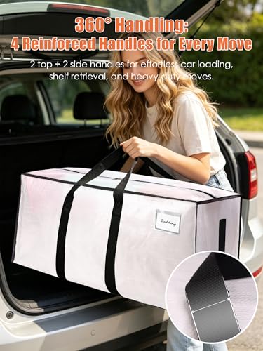 SWEET DOLPHIN 12 Pack 200LB Heavy-Duty Moving Bags with Wrap-Around Handles, Extra Large Storage Totes for Space Saving, Clothes Storage Bags, College Dorm Essentials, Semi-Transparent, 24 Gal - color: Semi-Transparent, size: 12 Pack - 24 Gal