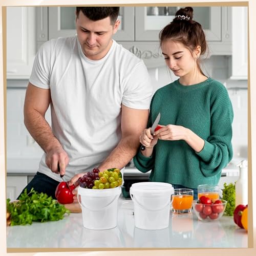 12 Pcs White Plastic Bucket with Lid and Handle, Food Grade Buckets with Lids, Ice Cream Containers Food Safe Bucket for Multipurpose Storage Paint Water Art Crafts Projects (1 Quart) - size: 1 Quart