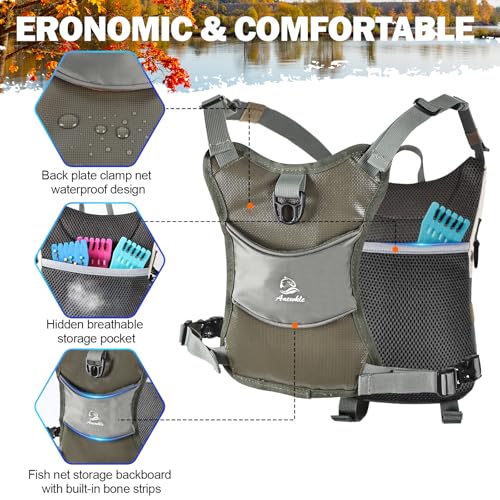 Fly Fishing Chest Pack,Outdoor Waterproof fishing Tackle Chest Bag with Multiple Compartments, Small Wade fishing,Can accommodate multiple fishing equipment/flying boxes