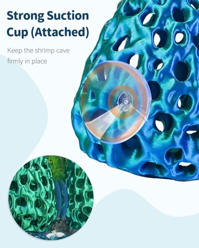 Uniclife Shrimp Cave, Shrimp Hides for Aquarium, Realistic Plastic Aquarium Coral Rock Decorations with Suction Cup, Betta Hideout Tank Accessories for Fish Tank Decor, Blue-to-Green Gradient - color: Blue-to-green Gradient