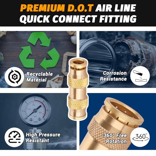 1/4" Air Brake Line Fitting, (One-quarter of an inch) DOT Brass Push in Fitting, Push to Connect Union Fittings Air Brake Union 1/4" Tube OD for Trucks Trailers andIndustrial Use (4 Pack) - color: 4PCS DOT Push-to-Connect, size: 1/4" Od