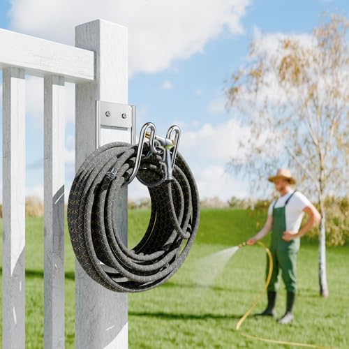 Garden Hose Holder Wall Mount - SS304 Stainless Steel Water Hose Hanger Heavy Duty Rack for Extension Cords Vacuum Hose Outside Silver (1 Pack)