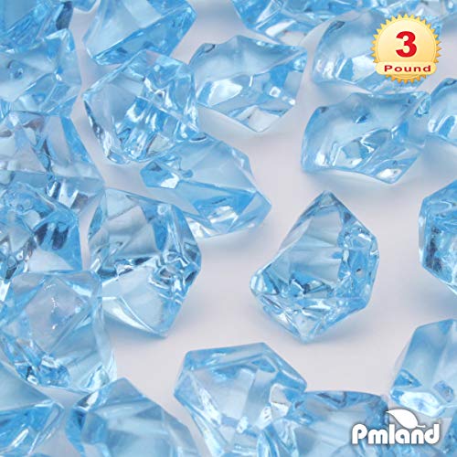 PMLAND Clear Fake Ice Rocks – 550 Pcs Large Light Blue Acrylic Gems Crushed Plastic Diamonds, 3 Lbs / 2.25 Quarts Bulk Vase Filler for Centerpieces Wedding Theme Décor Aquarium Table Scatter - color: Light Blue