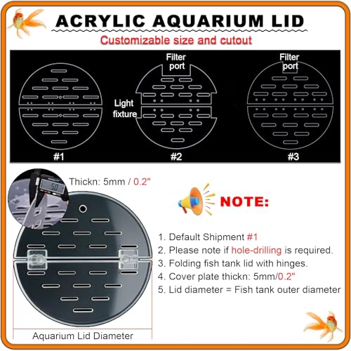 Round Acrylic Plate Fish Tank Cover, Clear Acrylic 12/14/16/20/24/28/30/39 Inch Aquarium Anti Jump Lid, with Pre-Cut Holes & Hinge(29.5"/75cm) - size: 29.5"/75cm