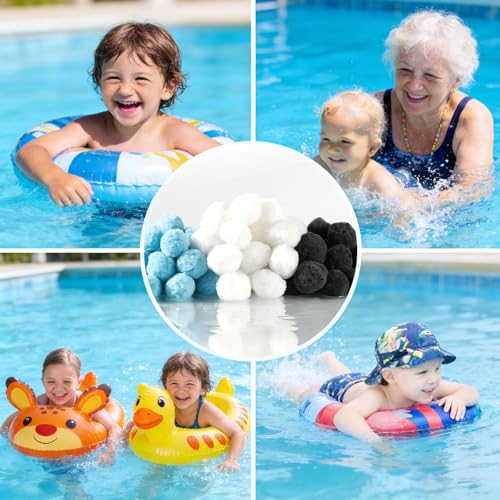 YUAN LIN 2026 Upgraded 3.1 lbs Pool Filter Balls, Efficient Swimming Pool Filter Sand Alternative, Reusable Eco-Friendly Filter Media Balls, Replace 100 lbs of Filter Sand, Lasts for Several Seasons - color: white and lightblue and black
