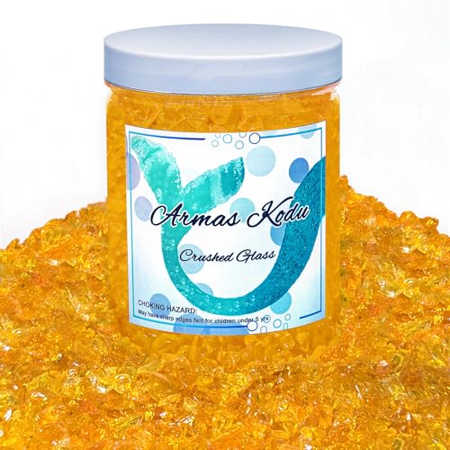 1.5 lb Orange Crushed Glass for Resin Art and Crafts, 3-6mm Chunky Broken Glass Pieces, Solid Color Irregular Shards for Geode, Vase Filler, Aquarium Decor & DIY Crafts - color: Orange