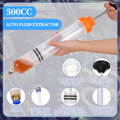 Gisafai 500cc Fluid Extractor Automotive Pump Manual Oil Extractor Pump Syringe for Gasoline Hand Cleaner for Power Steering, Hydraulic Fluid(Orange) - color: Orange, size: 500cc