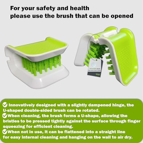 Openable BladeBrush Knife and Cutlery Cleaner Brush, Silverware Scrubber, Bristle Scrub for Kitchen Washing, Non-Slip, U-Design,Green,Retractable (KCCB-O) (1)
