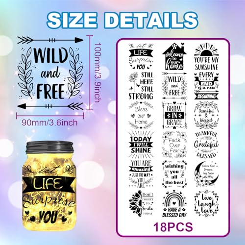 GLOBLELAND 18 Sheets Blessing Phrase Rub on Transfer 3.9x3.6inch Wishes Words Home Decals Leaves Flower Rainbow Cup Transfer Decals for Furniture Vase Glass Art Crafts Decorations - style: Blessings