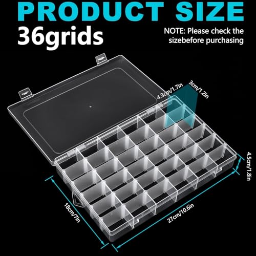 2Pcs Clear Visible Plastic Storage Box- Rectangular Storage Box, Suitable For Beads, Screws Hardware Accessories Organizer Box Art DIY, Crafts, Jewelry, Fishing Tackle, With Label Stickers (36Grids) - size: 36Grids-2
