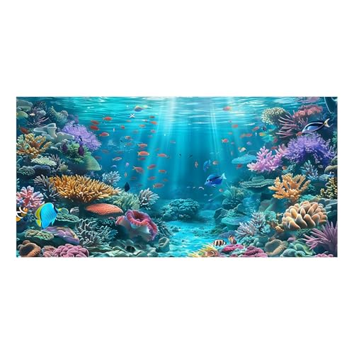 Underwater Aquarium Background, Ocean Floor Coral Reef Undersea Tropical Fish Coral Reef, Polyester Fish Tank Background with 6 EVA Double-Sided Tapes 36x18 inches/90x45 - color: Bule, size: 36"L x 18"W