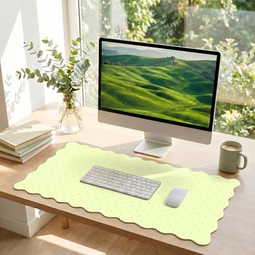 Cute Scalloped Desk Mat with Yellow Polka Dot Large Mouse Pad Computer Mat Aesthetic Keyboard Mat for Desktop Laptop Protector for Office & Home - color: A7- Yellow