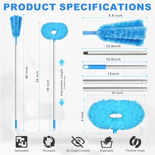 Storystore Ceiling Fan Cleaner Duster - Adjustable Duster with Extension Pole,Dusters for Cleaning Fan Blade, Walls and Cobweb (Round / 4Claw) - color: Round&4-claw-blue