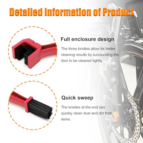 Ziciner Motorcycle Chain Brush, Bike Chain Cleaning Brush with Double-Ended Brushes, Durable Motor and Bicycle Chain Gears Maintenance Cleaning tool, Motorcycle Accessories (Red) - color: Red