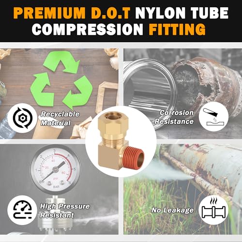5PCS Air Brake Nylon Tubing Brass 90 Degree Union Elbow Joint DOT Approved 3/8" Tube OD x 1/4" NPT Thread Air Line Adapter Air Suspension Kit for Truck Trailers and Air Brake System - size: 3/8" OD x 1/4" NPT, style: 90°NPT Thread Elbows-5PCS