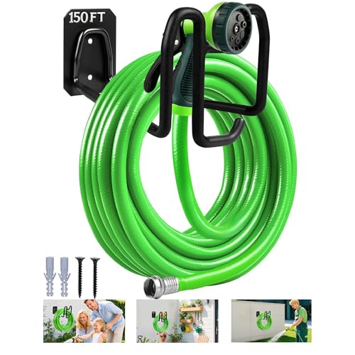 Garden Hose Holder Wall Mount - Metal Hose Hanger with Hook Heavy Duty Garden Hose Reel Sturdy Water Hose Holders for Outside Yard Lawn Storage - color: 1pc Black