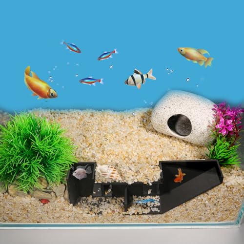 Aquarium Undergravel Fish Tunnel Cave Tunnel Fish Hide Fish Cave Corner Fish Tank Decorations Under Gravel Viewing Tunnel Fish Cave for Aquarium Hideout (Black,Style 6) - color: Black, style: Style 6