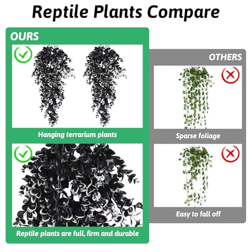 Hamiledyi Fake Reptile Plants 2 Pack Hanging Fake Plants, Plants for Reptiles with Suction Cup, Fake Amphibian Plants for Bearded Dragon Lizard Geckos Chameleon Tank (Black and White) - color: Black and White, size: 2 PCS