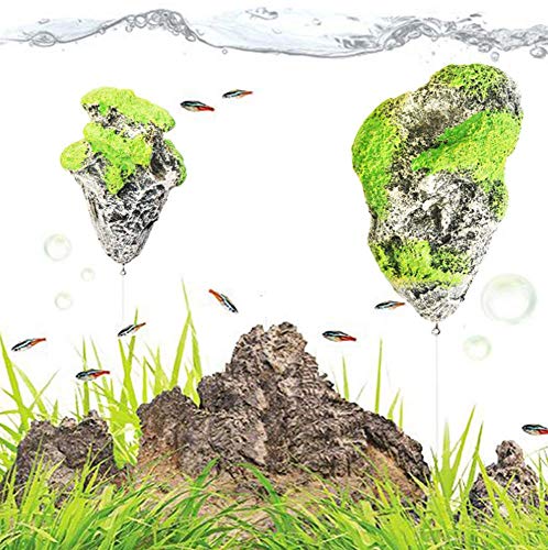 Hewnda Aquarium Decor - Floating Moss Rock Resin Stone - Fish Tank Decor, Small Aquarium Magic Hallelujah Floating Garden