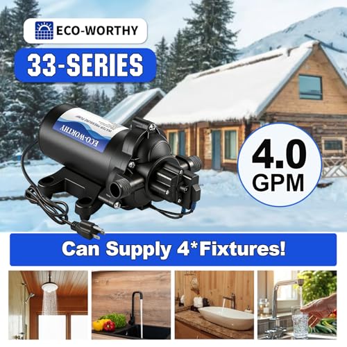 ECO-WORTHY 33-Series Water Pressure Diaphragm Pump Industrial 110V AC 4.0GPM Flow 50PSI Rated Pressure Self Priming RV Fresh Water Pump for Camper Kitchen Bathroom Marine Yacht Caravan - size: 4.0GPM-50PSI-110V-Standard Package