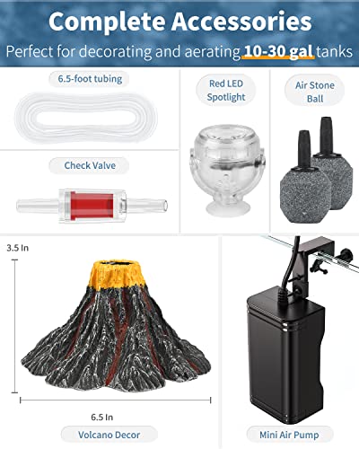 Uniclife Aquarium Volcano Ornament Kit Volcanic Eruption Decoration with Mini Air Pump Red LED Spotlight Air Stone Bubbler Airline Tubing Check Valve Fish Tank Resin Decor for Landscape and Aeration - color: Yellow with Air Pump