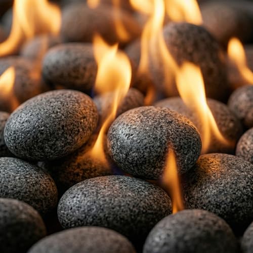 Midwest Hearth Natural Tumbled Lava Stones for Gas Fire Pit and Fireplace | Large (2"–3") | Smooth Round Volcanic Rock | 10 Lbs - size: Large (2" - 3")