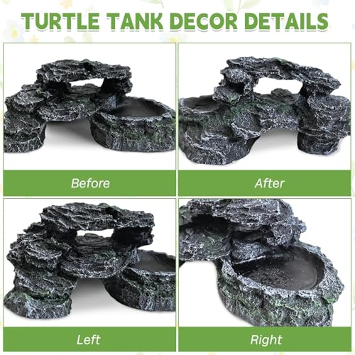 PINVNBY Reptile Hide Resin Turtles Dock for Aquarium (Size: 7.1 x 4.7 x 2.7 inches), Turtle Basking Platform for Small Size Snake Crested Gecko Lizard Frogs Newts
