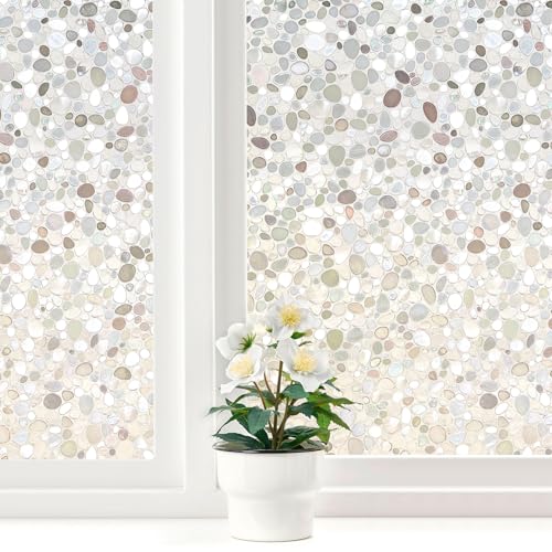 LEMON CLOUD Window Film, Vinyl Clings, Stained 3D Decorative Stickers for Glass, Static Door Window Covering, Tinted Window Decals, Frosted Privacy, Self-Adhesive, Pebble Pattern (17.5In X 157.4In - color: Clear-pebble Pattern, size: 17.5 x 157.4 Inch
