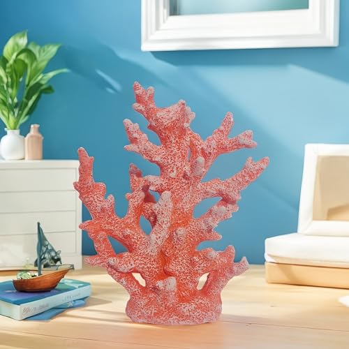 Etlemonde Beach Coastal Decor Coral Reef Home Decor Statue Sculpture Home,Desk,Bathroom,Desktop Shelf Statue,Marine Themed Gifts (Red Orange Coral) - color: Red Orange