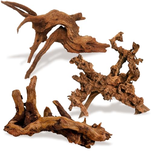kathson Natural Driftwood for Aquarium Decor, 3-Piece 7''-11'' Large Driftwood for Decorations on Fish Tank, Reptiles Bearded Dragon Terrarium Ornament Accessories or Air Plants
