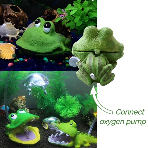 Aquarium Frog Air Bubbler Decorations - Aerating Action Frog Open Mouth Ornament, Oxygen Bubble Resin Crafts for Aquarium Fish Tank Decor