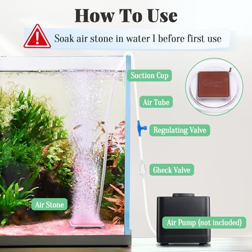 hygger Aquarium Air Stone, 2.44 Inch Nano Air Stone Make Super Tiny Bubble, Ultra Quiet Dissolved Oxygen Diffuser Small Airstone with Stainless Steel Base for Aquarium, Fish Tank & Hydroponic, Square - size: 2.44 Inch