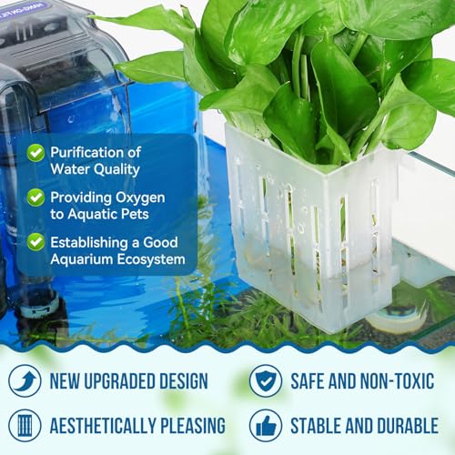 Upgraded Large Aquarium Plant Holder with Hooks and Suction Cups for Fish Tank Aquaponic Plant Cultivation and Aquascape Decorations (Semitransparent) - color: Upgraded Semitransparent-4 Pieces