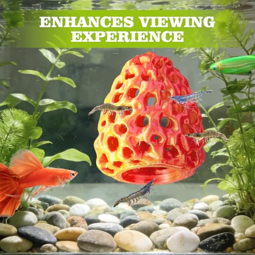 Shrimp Dome Hide, Shrimp Hides for Aquarium, Betta Fish Hideout with Suction Cup, Betta Habitat Tank Ornament Accessories, Aquarium Decor for Small Fish Guppy Hiding Resting (Gold Red) - color: Gold Red Gradient