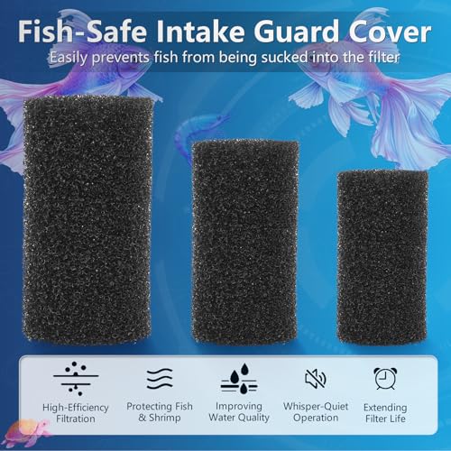 8 Pack Pre-Filter Sponge for Aquarium, Foam Filter Fry Shrimp Fish Tank 0.8" Intake, Replacement Foam Cover, Aquarium Pre Filter Foam Rolls