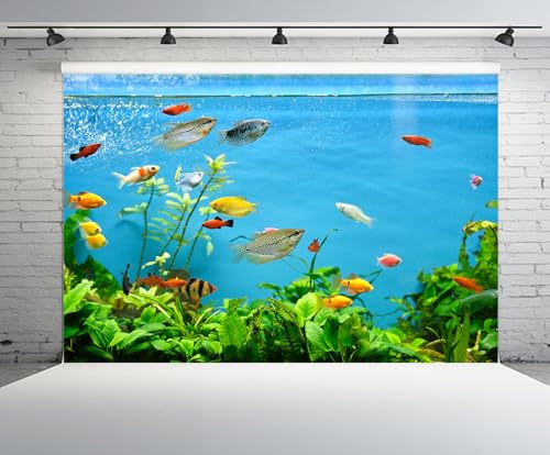 10x6.5ft Fish Tank Backdrop Aquarium Underwater Grass Leaves Aquatic Plant River Bed Lake Fish Background Diving Holiday Fishing Party Decoration Photo Props Wallpaper - size: 10x6.5FT