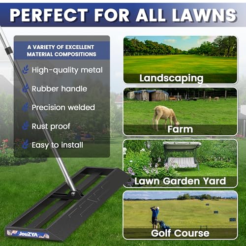 JouZYA Lawn Leveling Rake 30x10 inch, Leve Lawn Tool with Stainless Steel, Lawn Leveler 27-80" Adjustable Handle, Yard Leveling Rake Heavy-Duty for Garden, Golf Course, and Farm