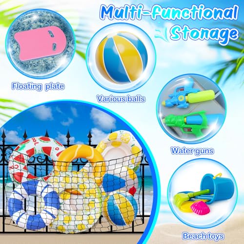 SATINIOR 83 x 60 Inch Pool Float Storage Organizer, Extra Large Hanging Elastic Mesh Fence Net with 20 Hooks & Cable Ties Swim Poolside Toys Holder for Inflatable Balls Noodles Accessories(Black)