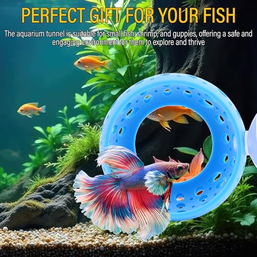 Ejoyous Aquarium Fish Hideout, Plastic Fishtank Tunnel Cave with Powerful Suction Cups, Easy Cleaning Fishtank Tunnel Ornament for Small Fish Shrimp Guppies Freshwater Saltwater (2PCS)