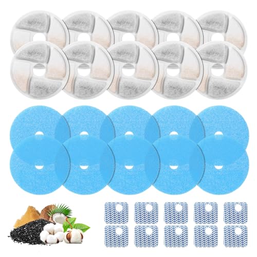 10 Set Cat Water Fountain Filter Replacement for Square 2.2L/73oz Stainless Steel Cat Fountain, ZEKIRY Pet Fountain Filter, Triple Filtration Replacement Filters(10 Filter, 10 Sponge, 10 8D Sponge)