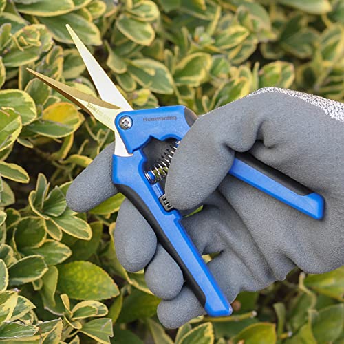 3 Packs Garden Pruning Shears with Curved Blades Trimming Scissors, Gardening Hand Pruning Snips Titanium Coated Precision Bonsai Pruning Shears, Convenient Flower Cutters(Blue) - style: Curved Blade