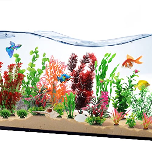 Fish Tank Accessories Aquarium Decorations Plants, 20pcs Fish Tank Decorations Plant, Fish Tank Decor, Aquarium Decor Plastic Plants, Small to Large