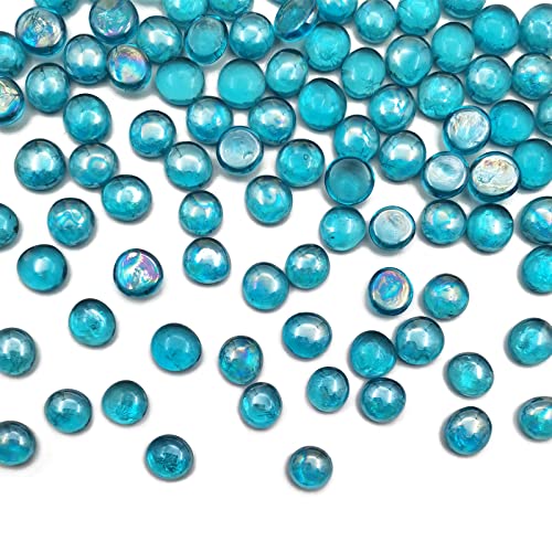 Flat Glass Marbles 1 Pound Vase Filler Fire Pit Glass Pebbles for Indoor Plants, Aquarium Fish Tank Decorations, Home Decor, Fire Pit, Landscaping, Arts Crafts (Ocean Blue)