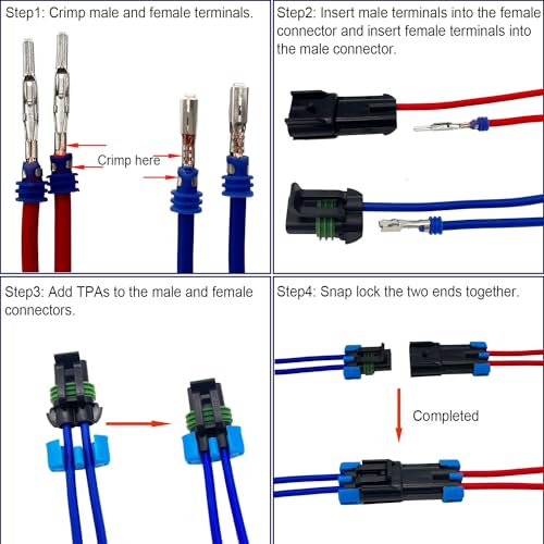 14-12 AWG 2 Pin Connector Weather Pack Connectors Kit 2 Wire Waterproof Automotive Electrical Plug Connectors Quick Connect and Disconnect (4 Set) - size: 2pin/4kit/14-12AWG