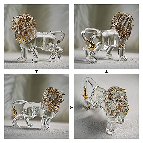 YU FENG 5.5inch Crystal Lion Figurine Collectible,Blown Painted Glass Art Wildlife Animal Sculpture Ornament Handmade Crystal Paperweight Decor Gifts,Clear - style: Lion