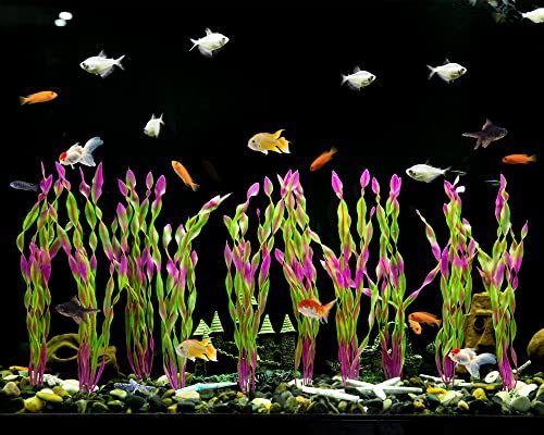 MyLifeUNIT Artificial Seaweed Water Plants for Aquarium, Plastic Fish Tank Plant Decorations 10 PCS (12 Inches Tall, Wine Red) - color: Wine Red