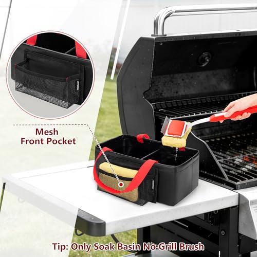 HODRANT Grill Rescue Dunk Tank with 2 Rooms, Waterproof Grill Brush Bristle Free with Front Pocket & Portable Handles, Collapsible Water Bucket BBQ Brush Cleaning Bag for Camping (Soak Basin Only)